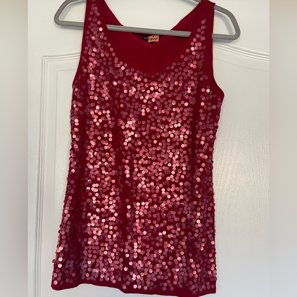 Eileen Fisher cranberry colored sparkle tank top